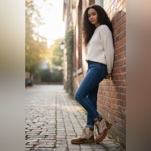 LRL Lauren Ralph Lauren Carlee Lace Up Lug Boots Tan Brown Monogram Women 7.5